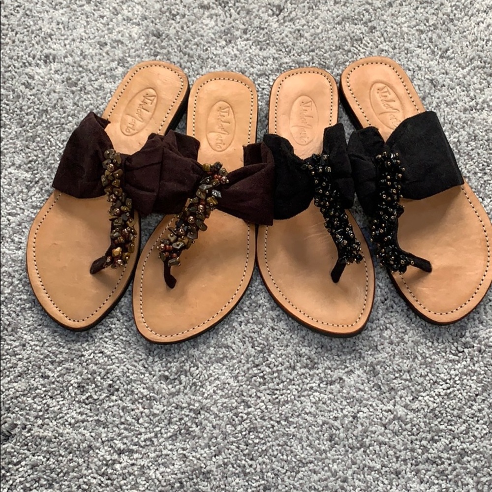 NWOT • 2 pairs of sandals • size-7 • black & brown